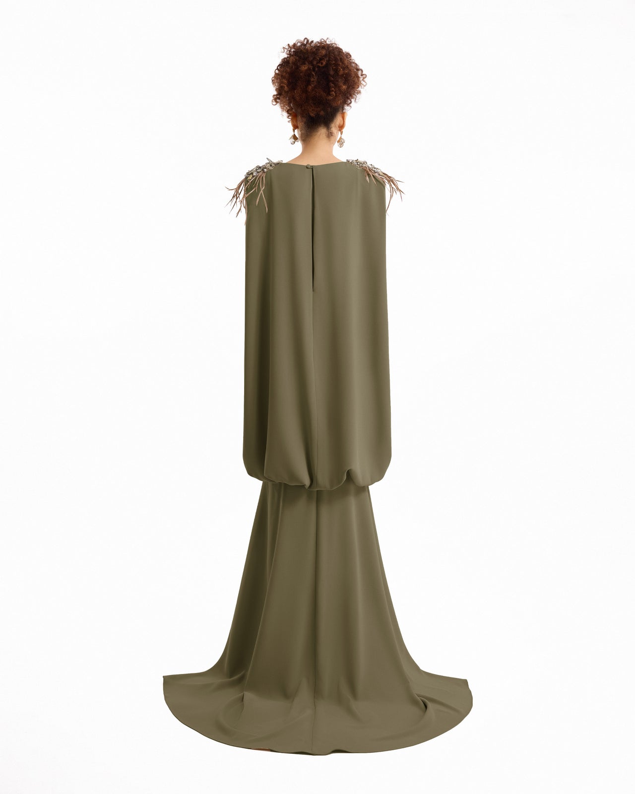Feather Beaded Crepe Dress