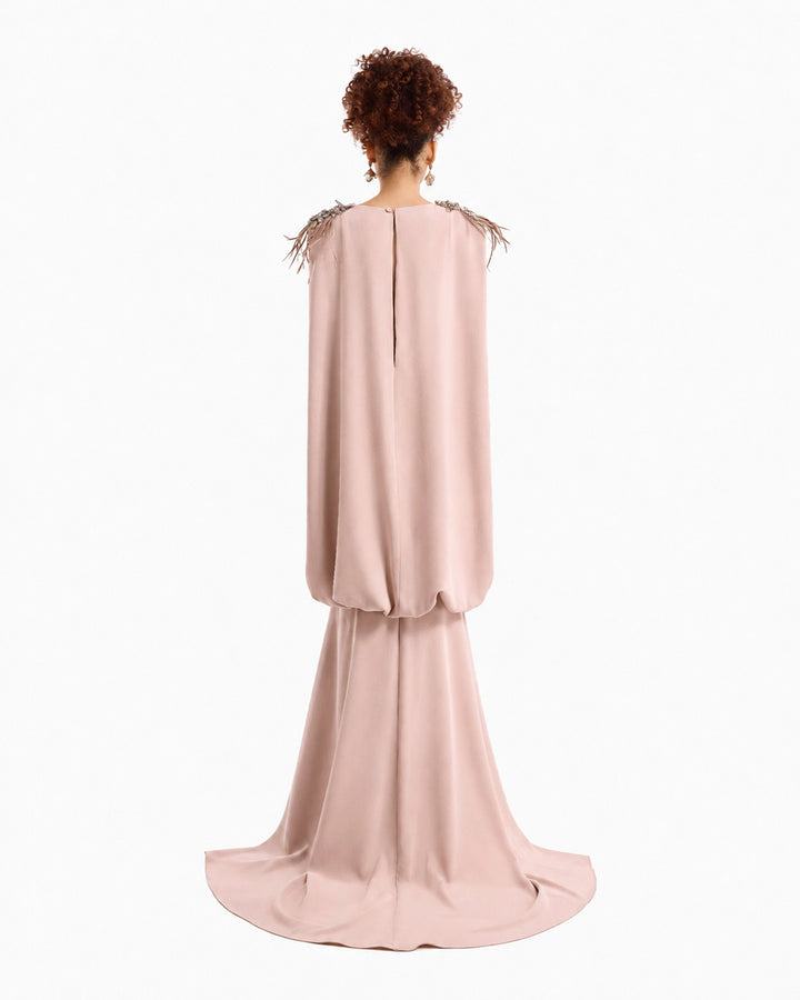 Feather Beaded Crepe Dress
