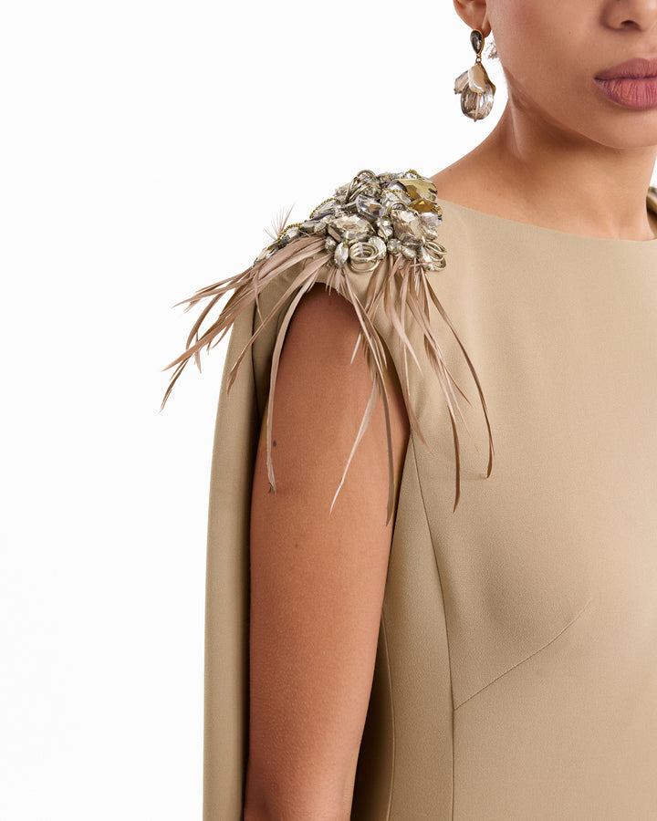 Feather Beaded Crepe Dress
