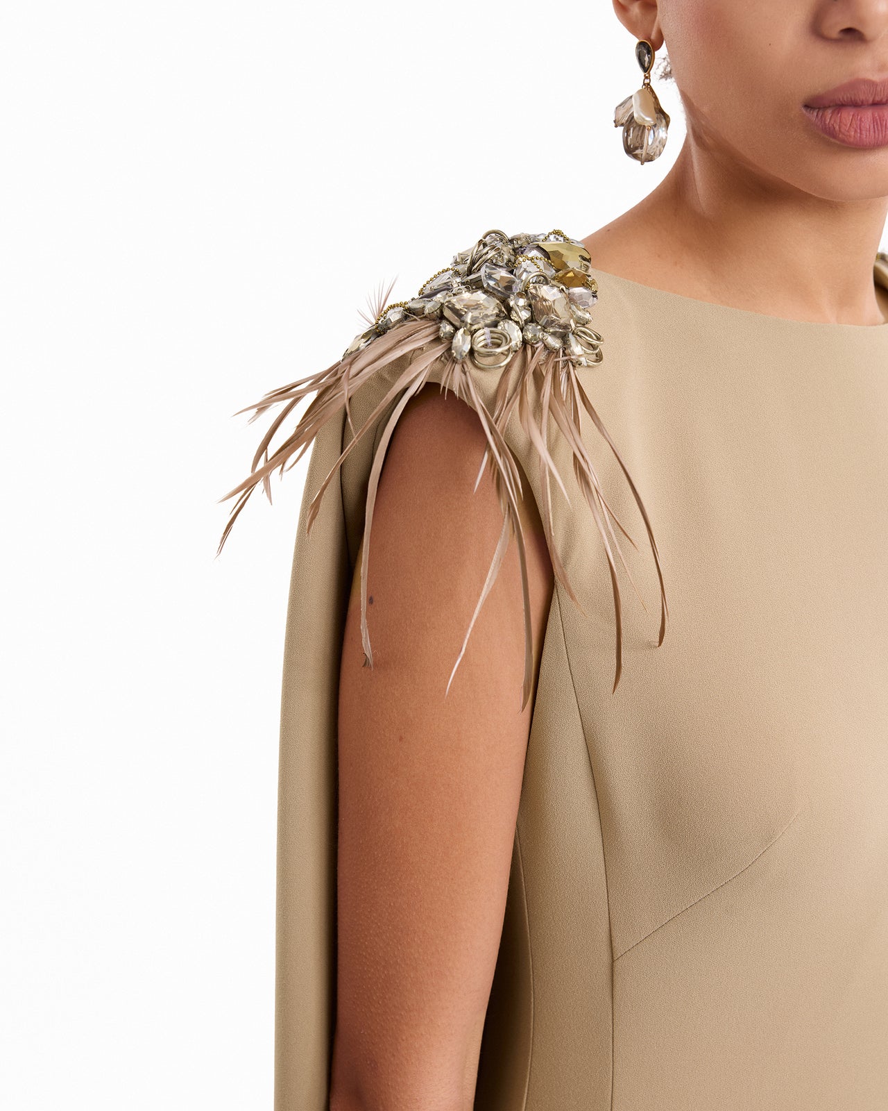 Feather Beaded Crepe Dress