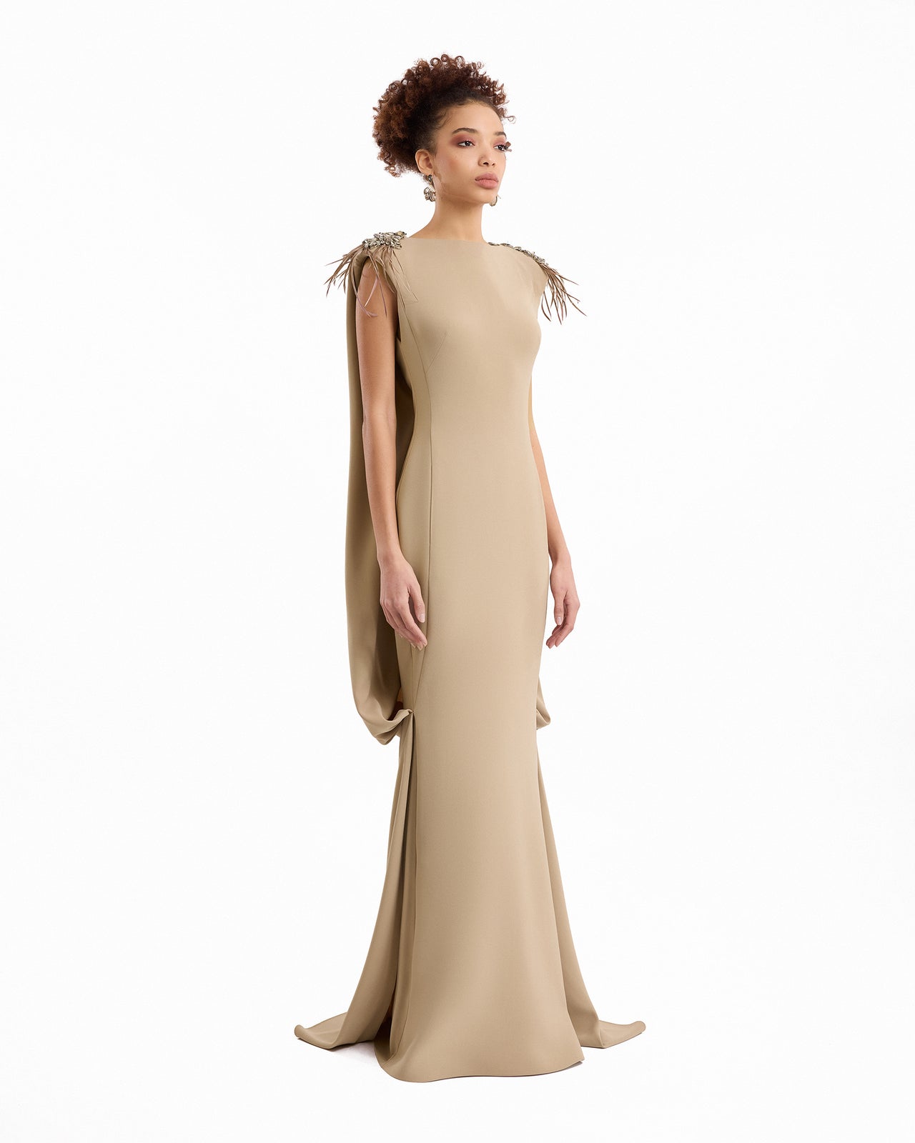 Feather Beaded Crepe Dress