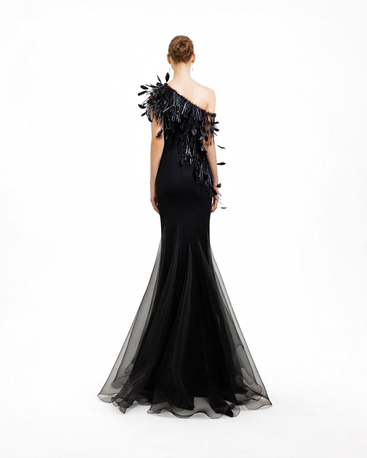 Asymmetrical Feather Neckline Dress