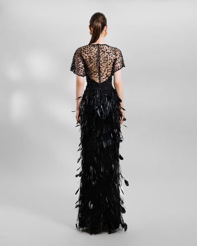 Beaded Corset Slim-Cut Feather Dress