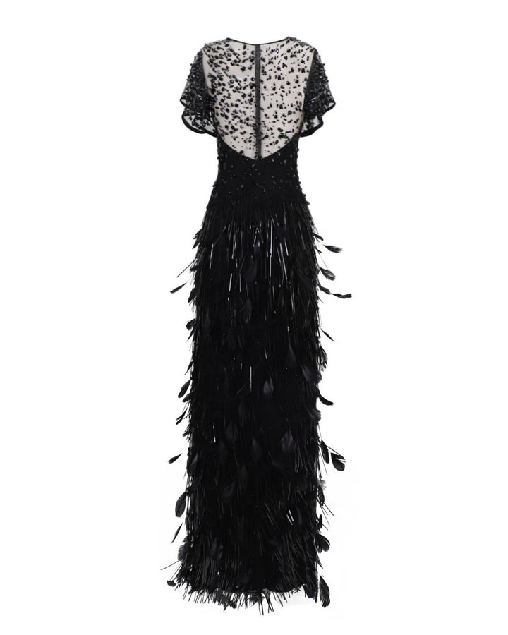 Beaded Corset Slim - Cut Feather Dress - Gemy Maalouf