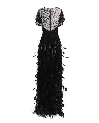 Beaded Corset Slim-Cut Feather Dress