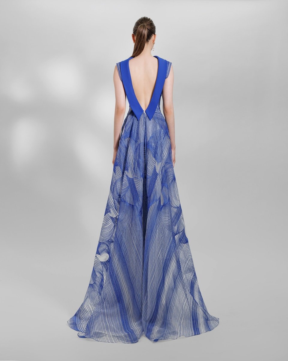 Royal blue Slim - Cut Embroidered Pattern Dress - Gemy Maalouf