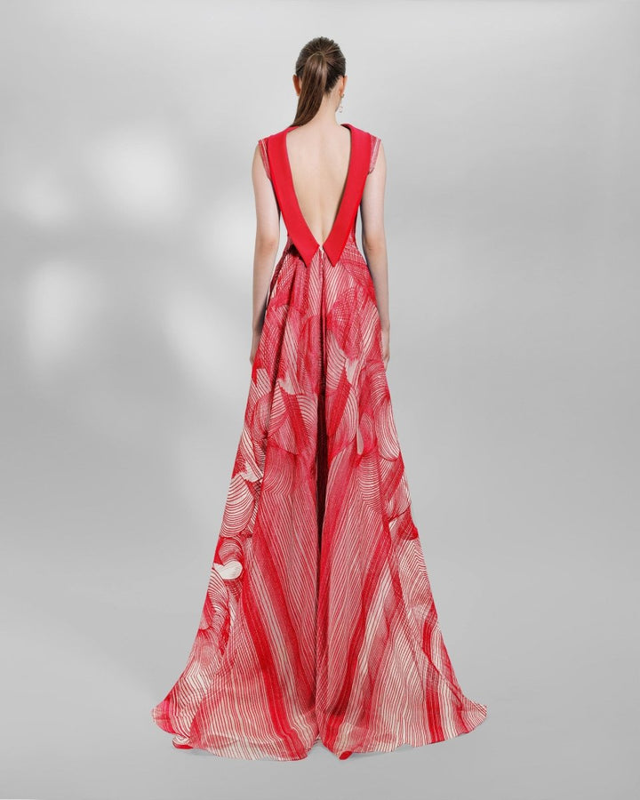 Red Slim - Cut Embroidered Pattern Dress - Gemy Maalouf