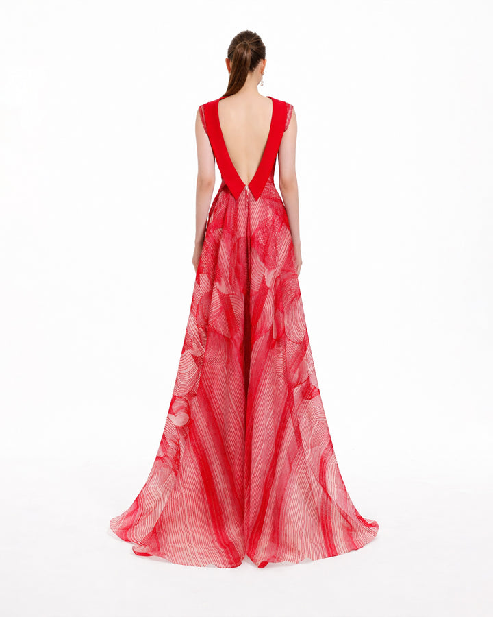 Red Slim-Cut Embroidered Pattern Dress