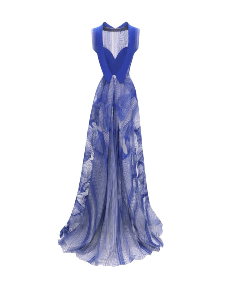 Royal blue Slim - Cut Embroidered Pattern Dress - Gemy Maalouf