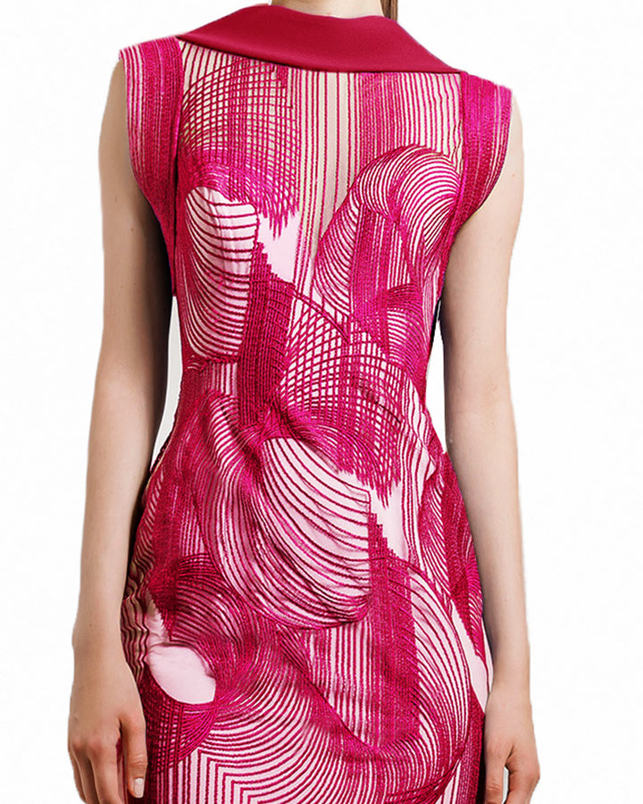 Slim-Cut Embroidered Pattern Dress