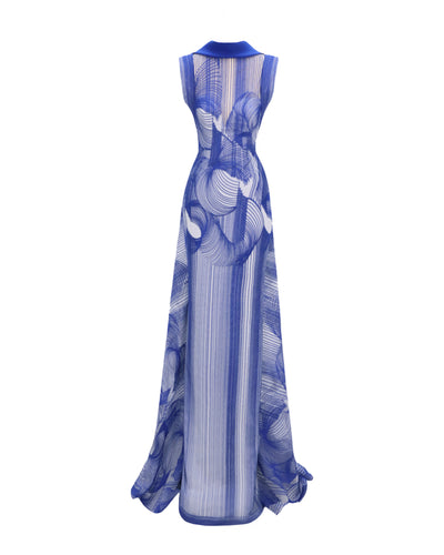 Royal blue Slim-Cut Embroidered Pattern Dress
