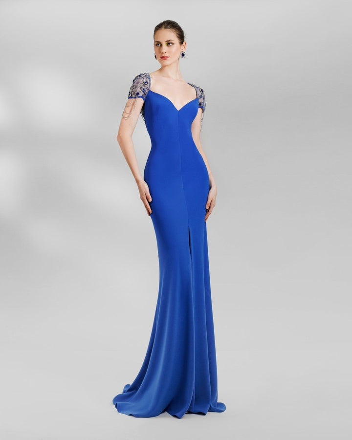 Royal Blue Sweetheart Neckline Slim - Cut Dress - Gemy Maalouf
