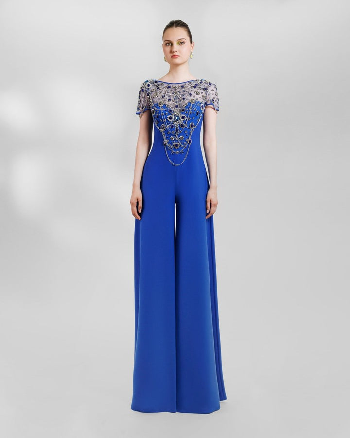 Royal Blue Wide Legs Jumpsuit - Gemy Maalouf