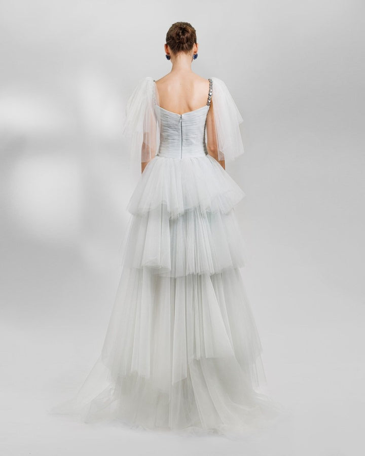 Ruffled Dress With Beaded Straps - Gemy Maalouf