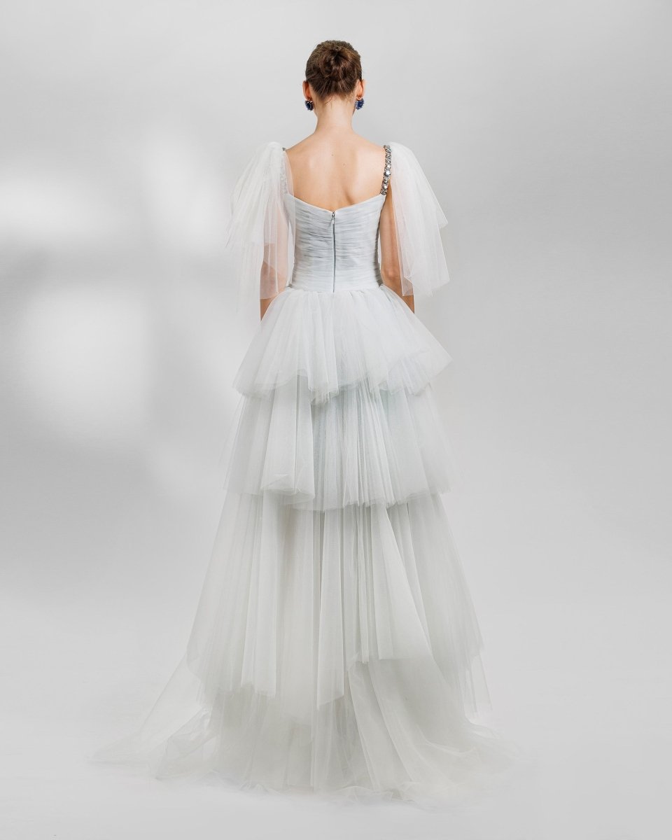 Ruffled Dress With Beaded Straps - Gemy Maalouf