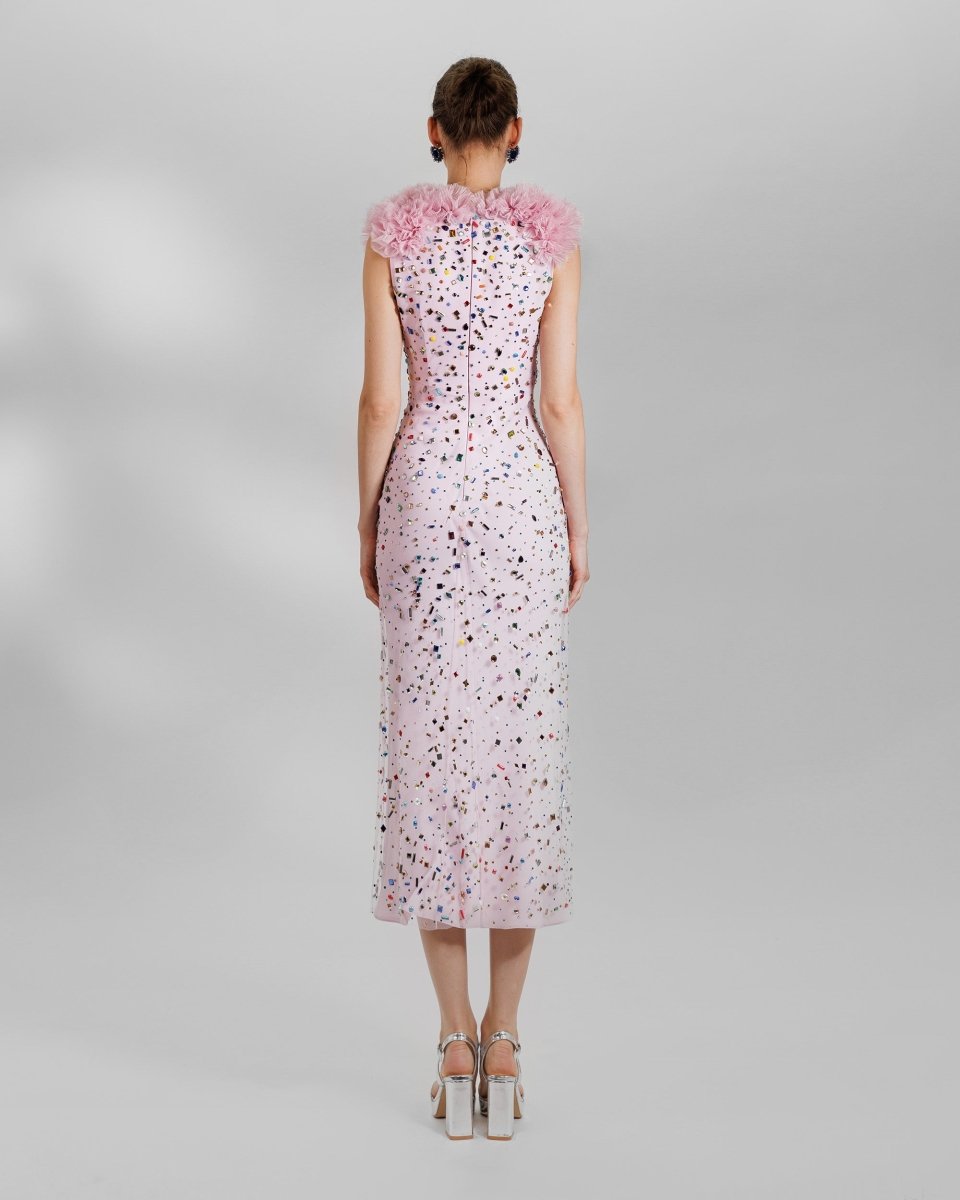 Beaded Pink Midi Dress - Gemy Maalouf