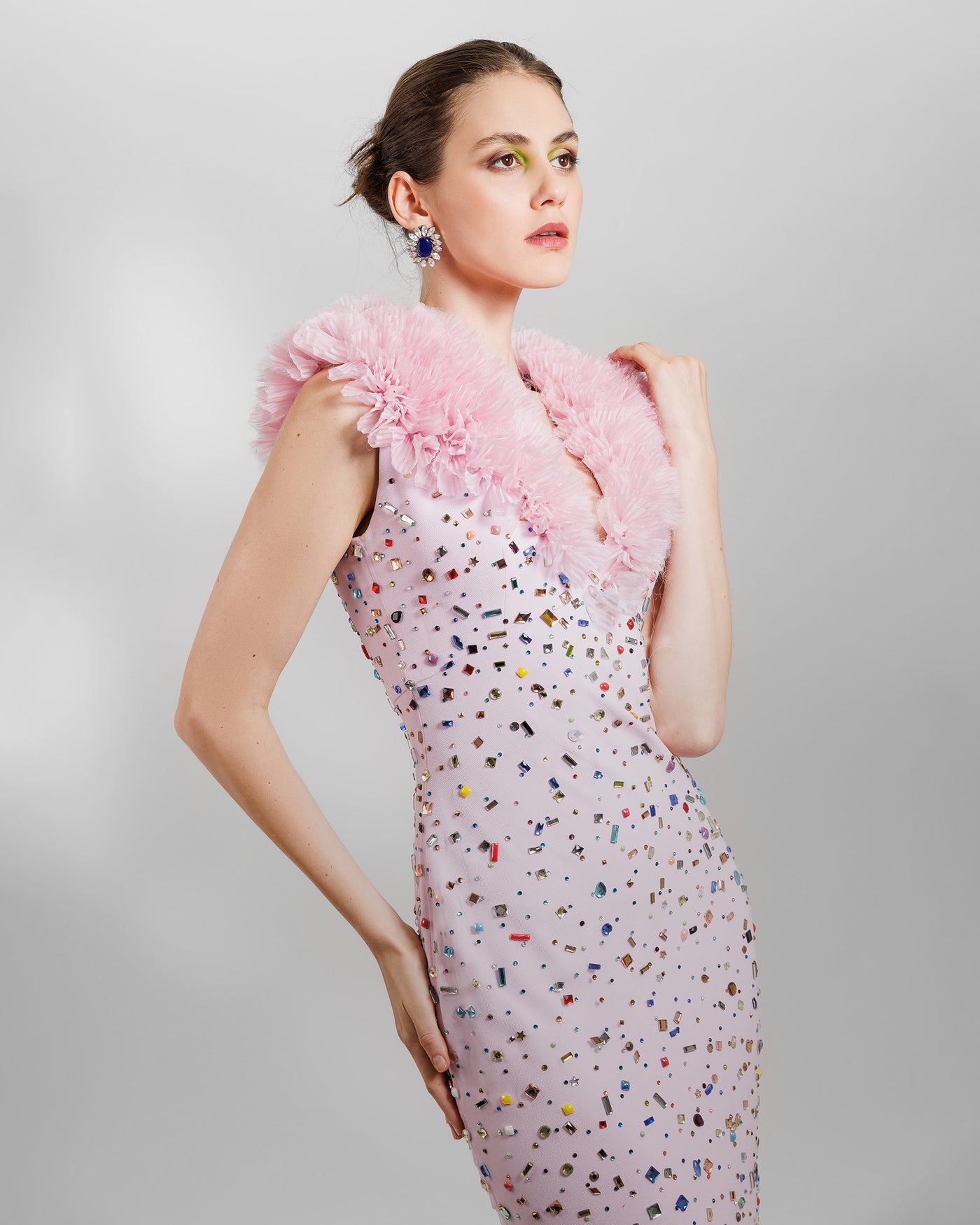 Beaded Pink Midi Dress