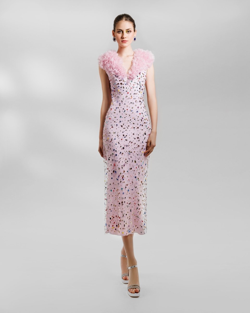 Beaded Pink Midi Dress - Gemy Maalouf