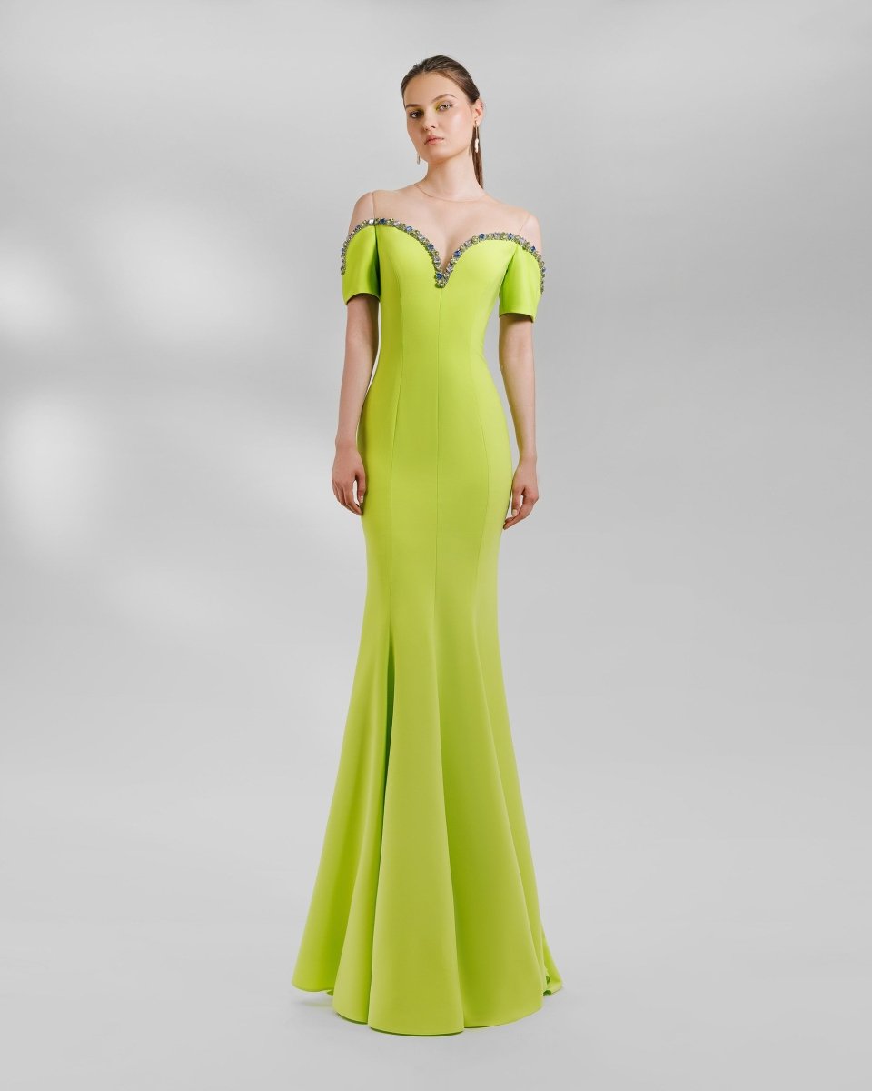 Sweetheart Beaded Neckline Dress - Gemy Maalouf