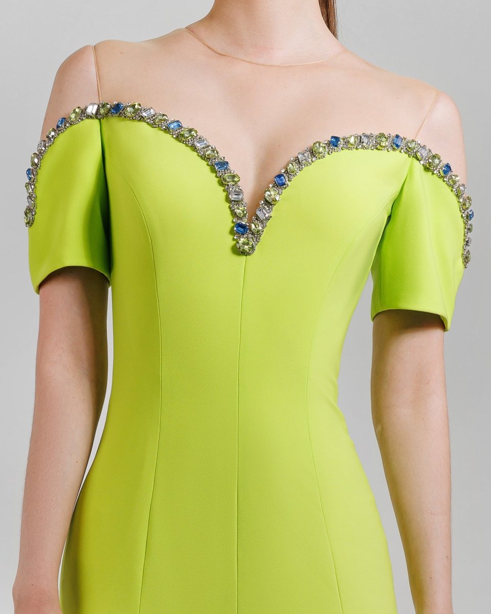 Sweetheart Beaded Neckline Dress - Gemy Maalouf