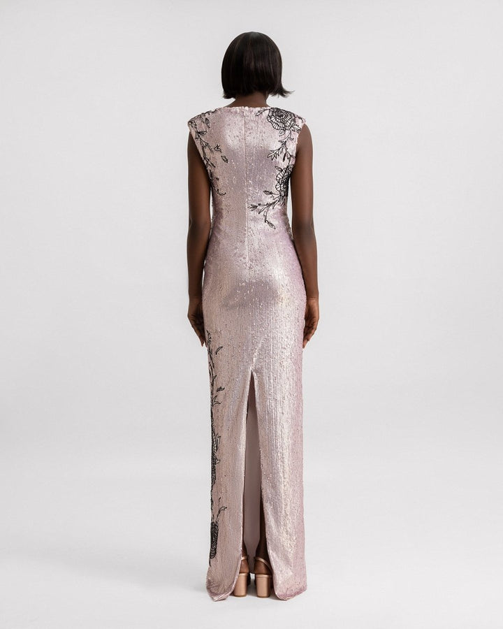Embroidered Structured Shoulder Dress - Gemy Maalouf