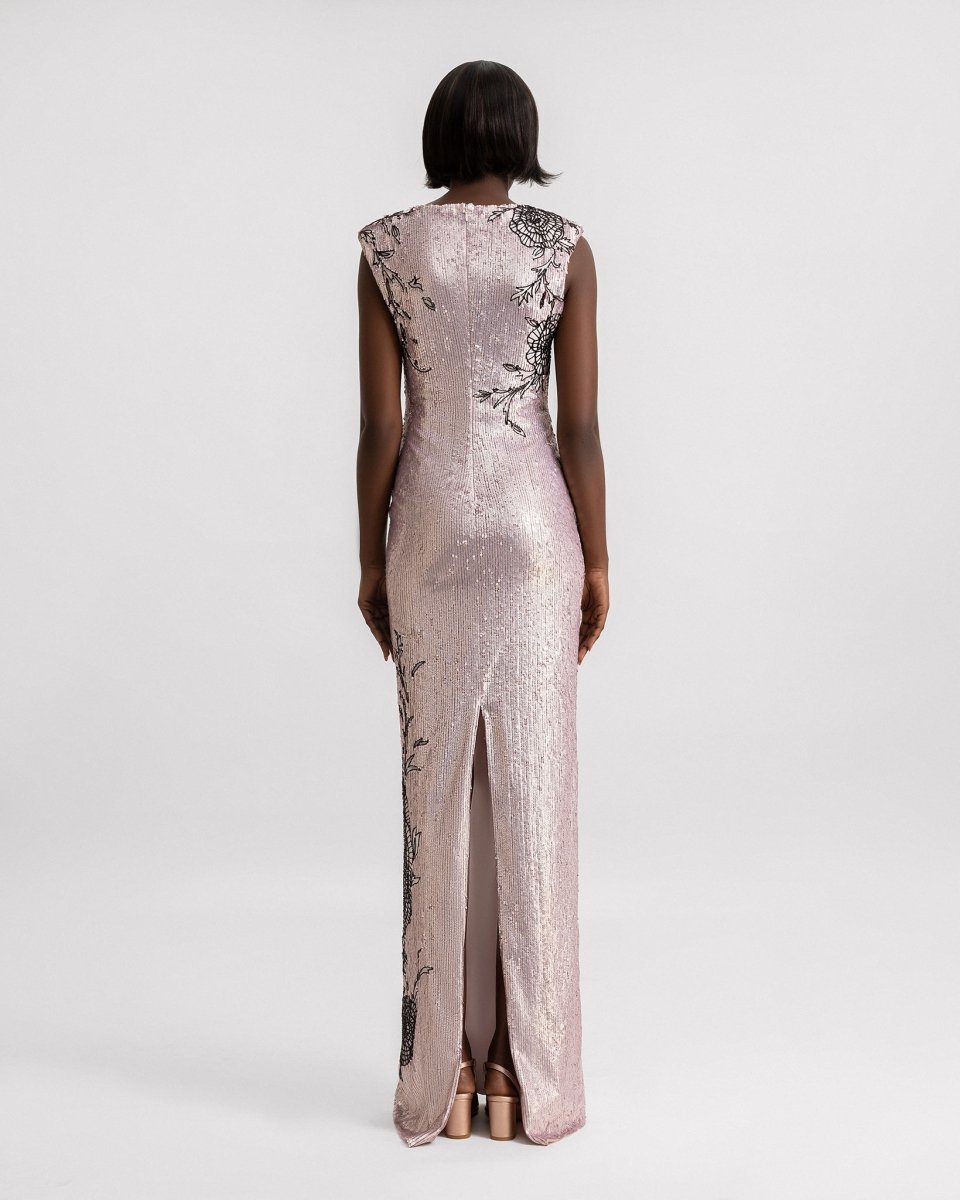 Embroidered Structured Shoulder Dress - Gemy Maalouf