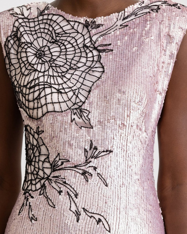Embroidered Structured Shoulder Dress - Gemy Maalouf