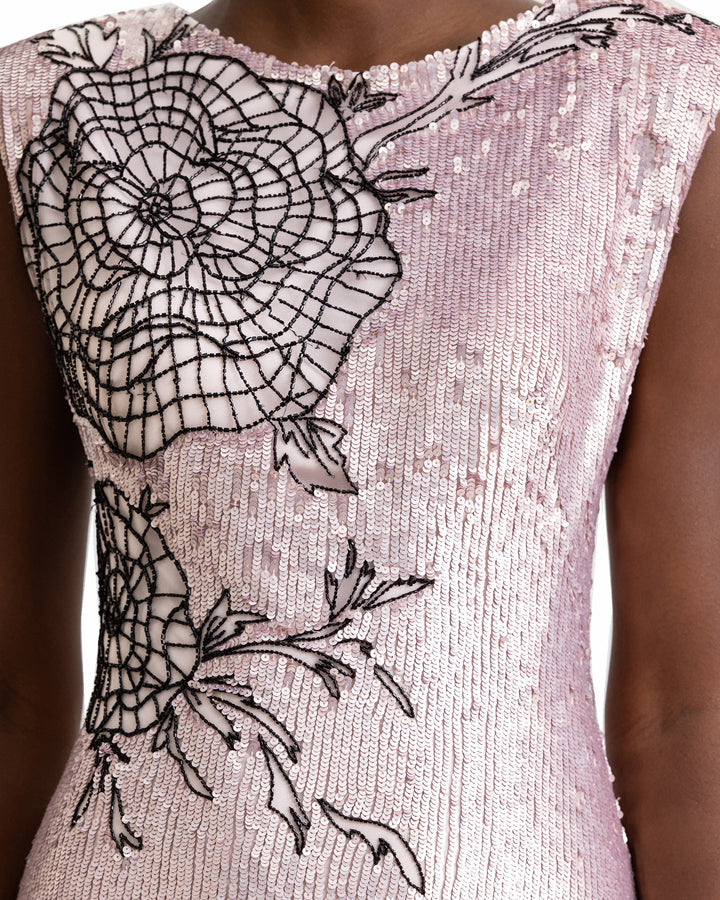 Embroidered Structured Shoulder Dress