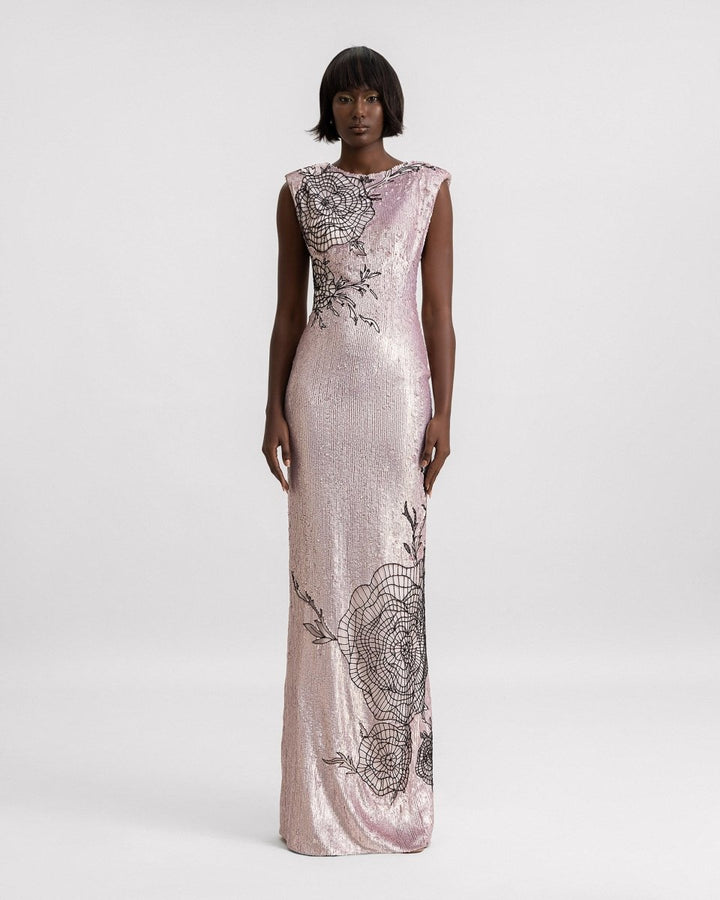 Embroidered Structured Shoulder Dress - Gemy Maalouf