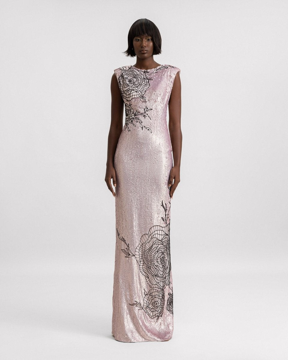 Embroidered Structured Shoulder Dress - Gemy Maalouf