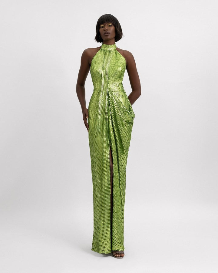 Draped Halter Neckline Dress - Gemy Maalouf