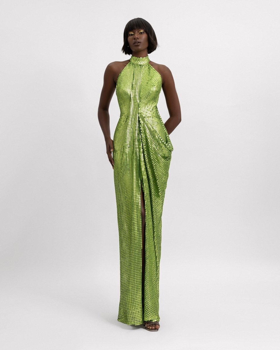 Draped Halter Neckline Dress - Gemy Maalouf