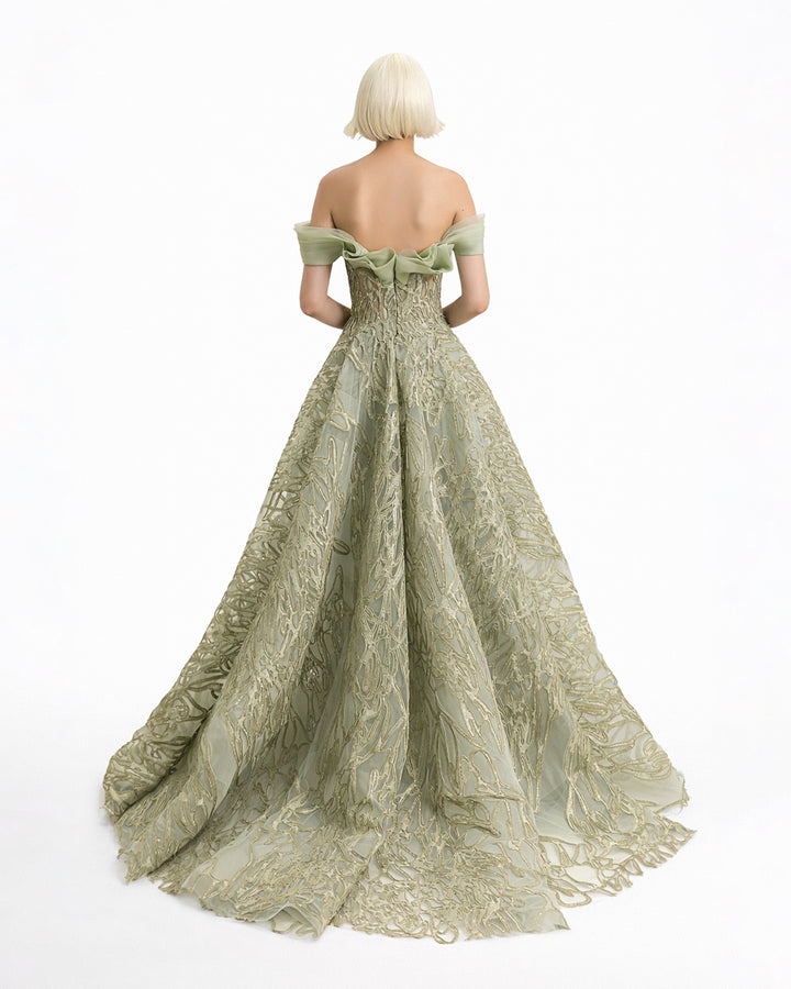 Draped Organza Neckline Dress