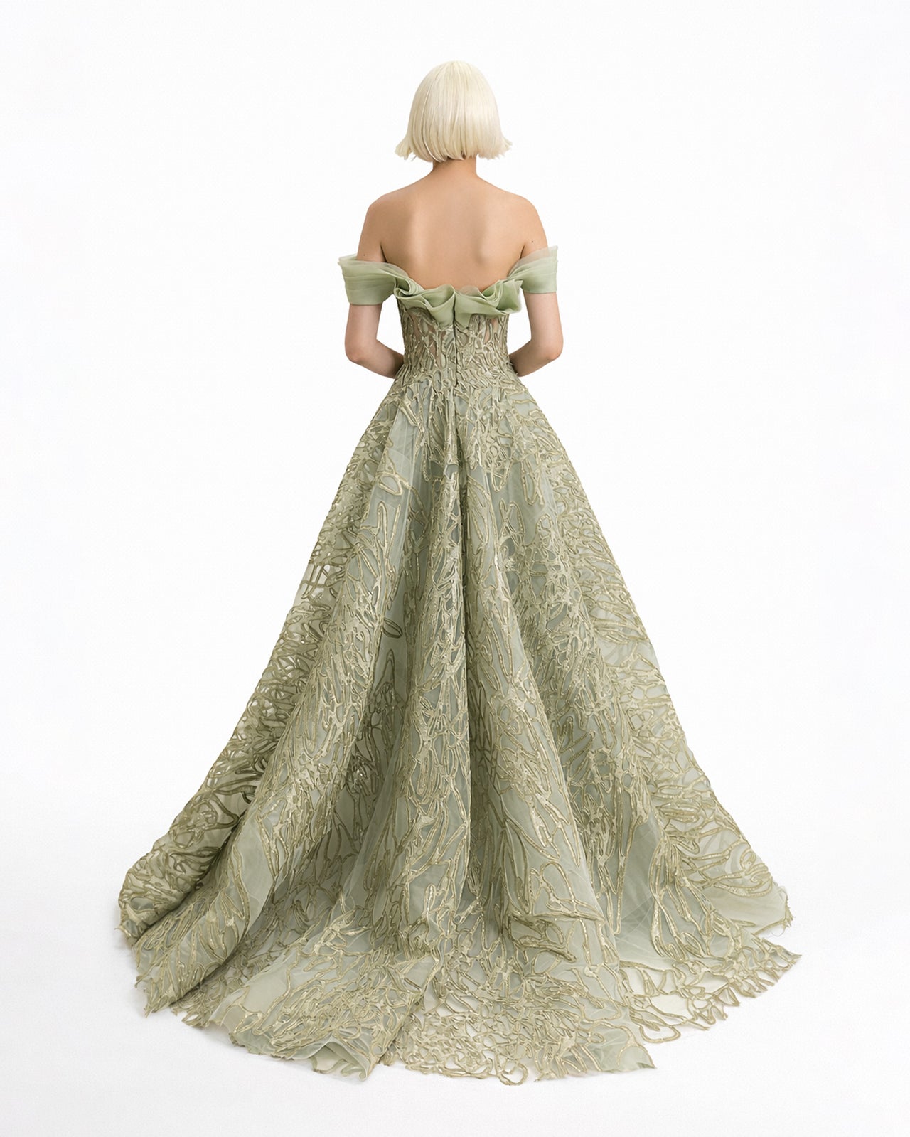 Draped Organza Neckline Dress