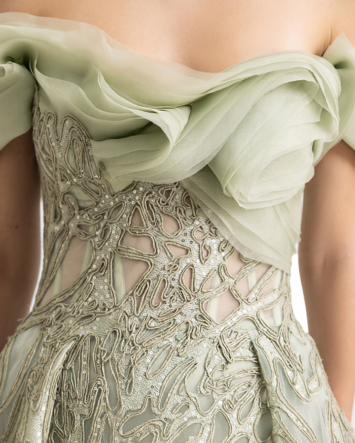 Draped Organza Neckline Dress