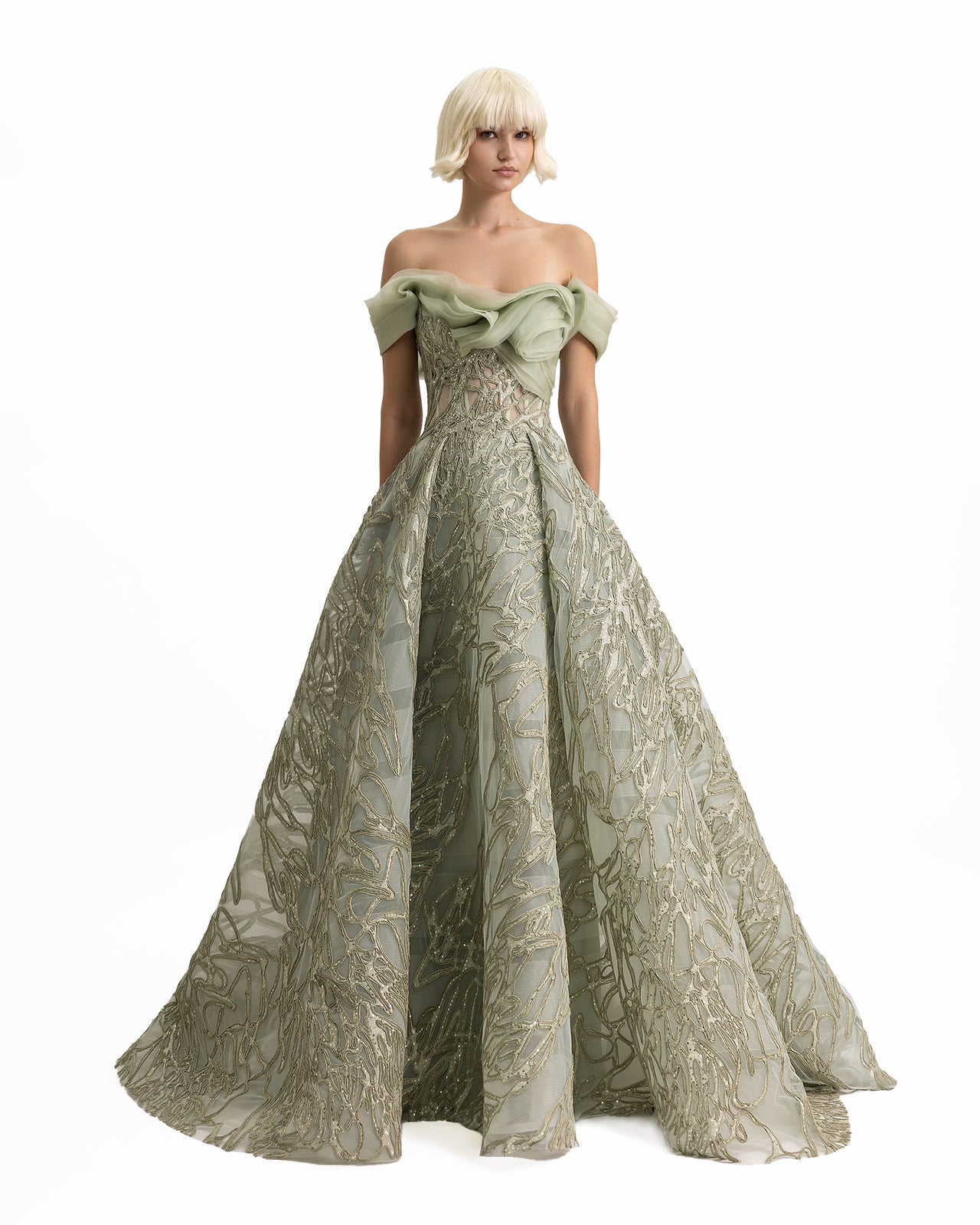 Gemy Maalouf | Evening Dresses | Draped Organza Neckline Dress Gemy Maalouf | Evening Dresses | Draped Organza Neckline Dress