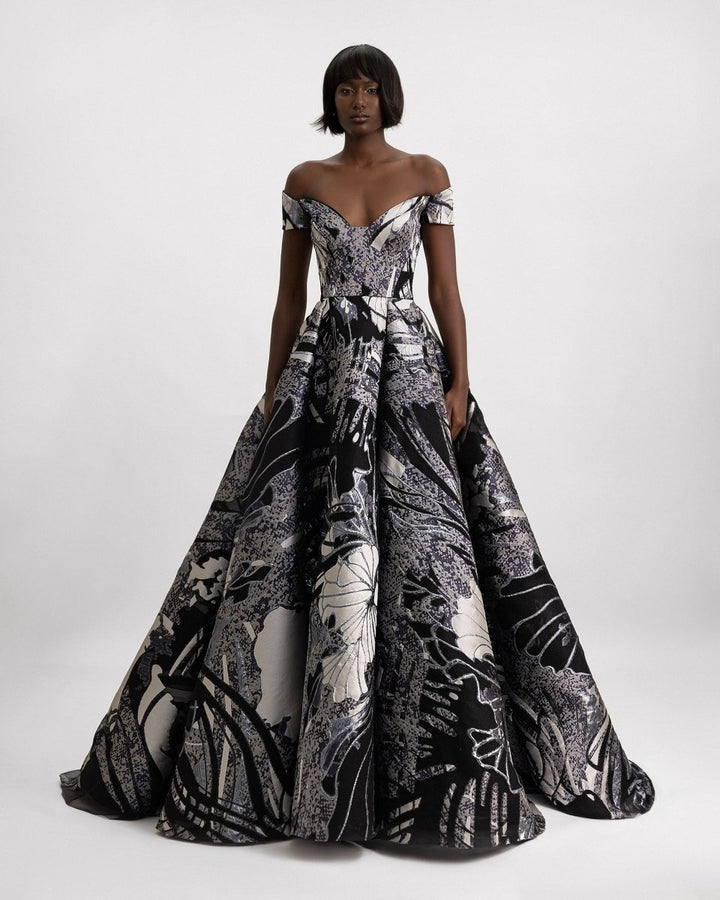 Wide Draped Skirt Gown - Gemy Maalouf