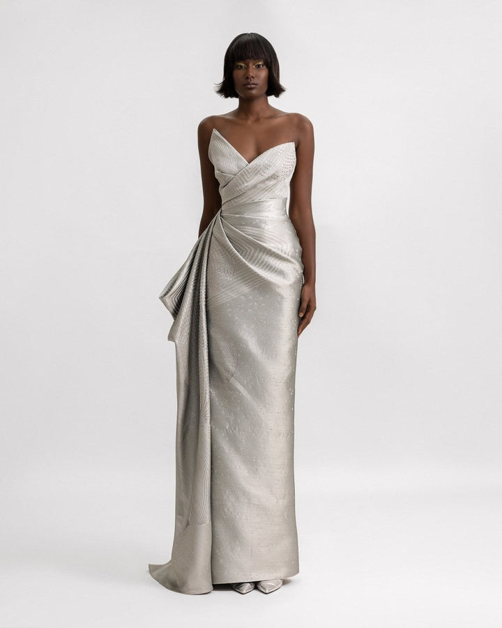 Asymmetrical Neckline Dress - Gemy Maalouf