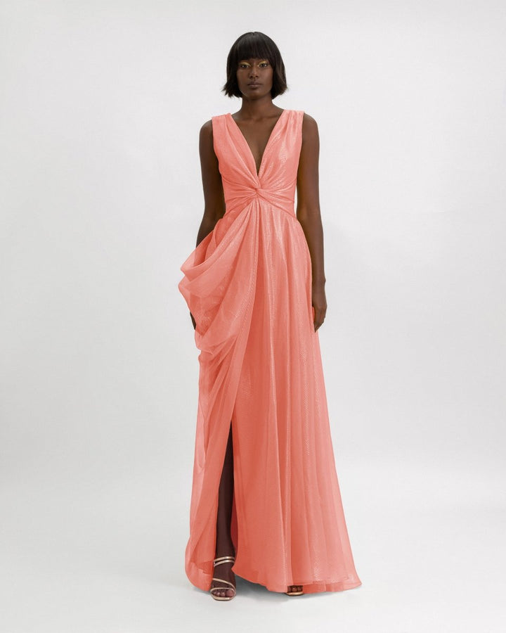V - Neckline Draped Dress - Gemy Maalouf