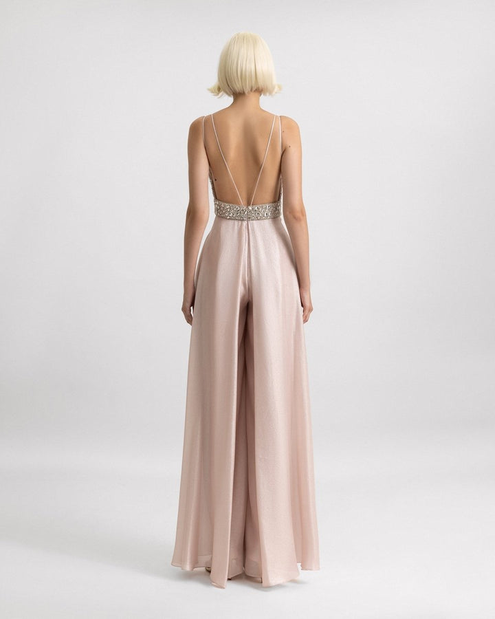 Beaded V - Neckline Jumpsuit - Gemy Maalouf