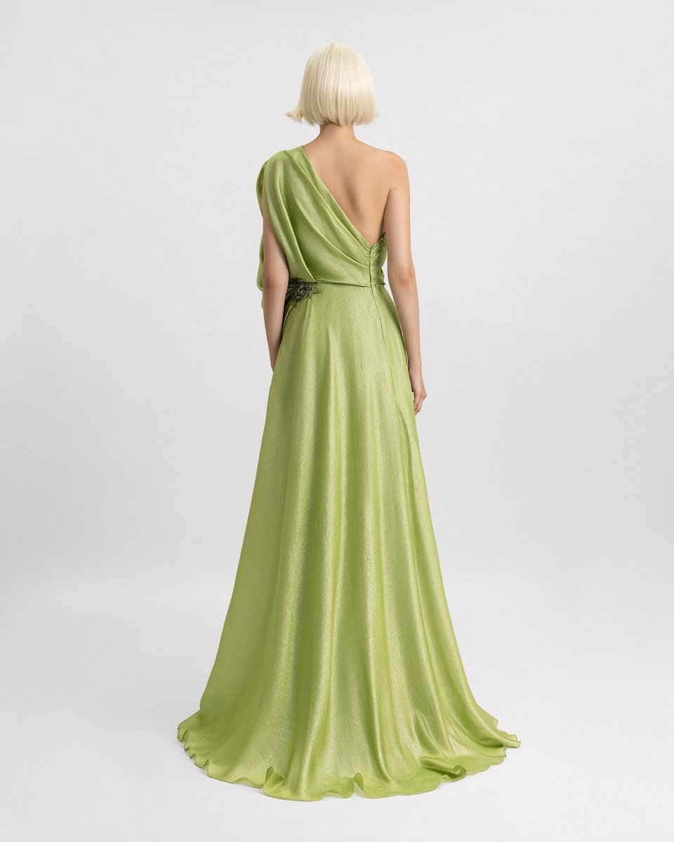 One - Shoulder Dress with Beaded Waistline - Gemy Maalouf