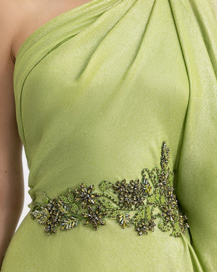 One - Shoulder Dress with Beaded Waistline - Gemy Maalouf