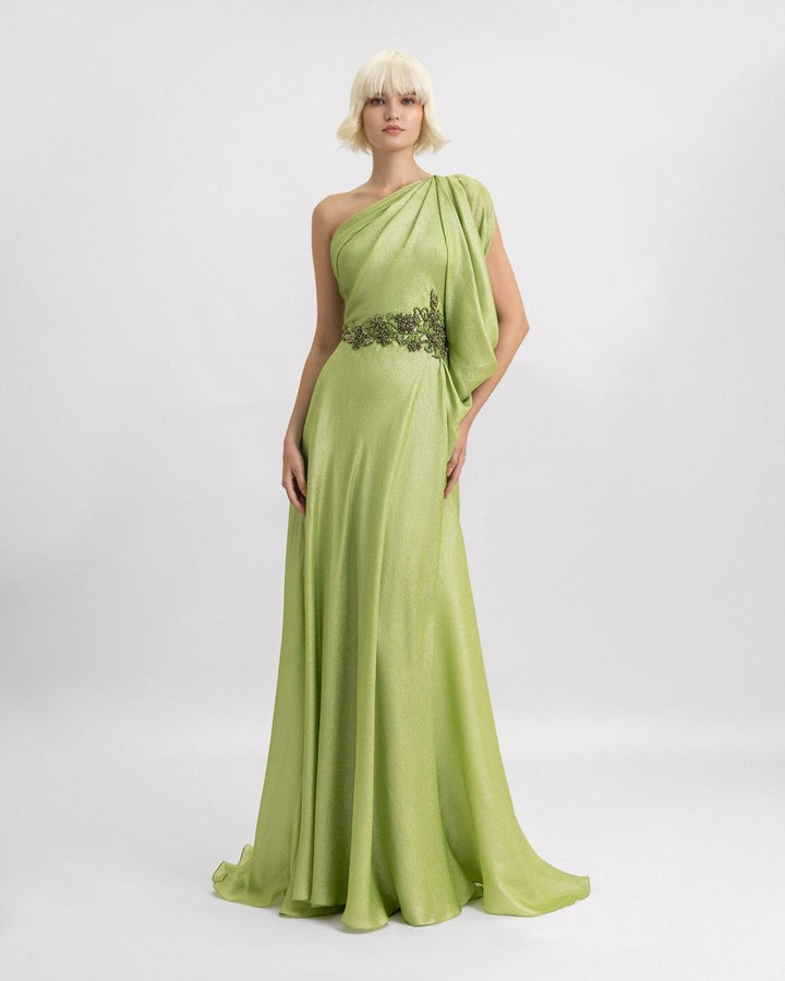 One - Shoulder Dress with Beaded Waistline - Gemy Maalouf