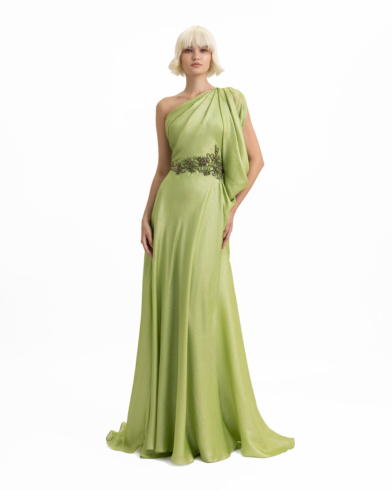 Gemy Maalouf | Evening Dresses | One-Shoulder Dress with Beaded Waistline Gemy Maalouf | Evening Dresses | One-Shoulder Dress with Beaded Waistline