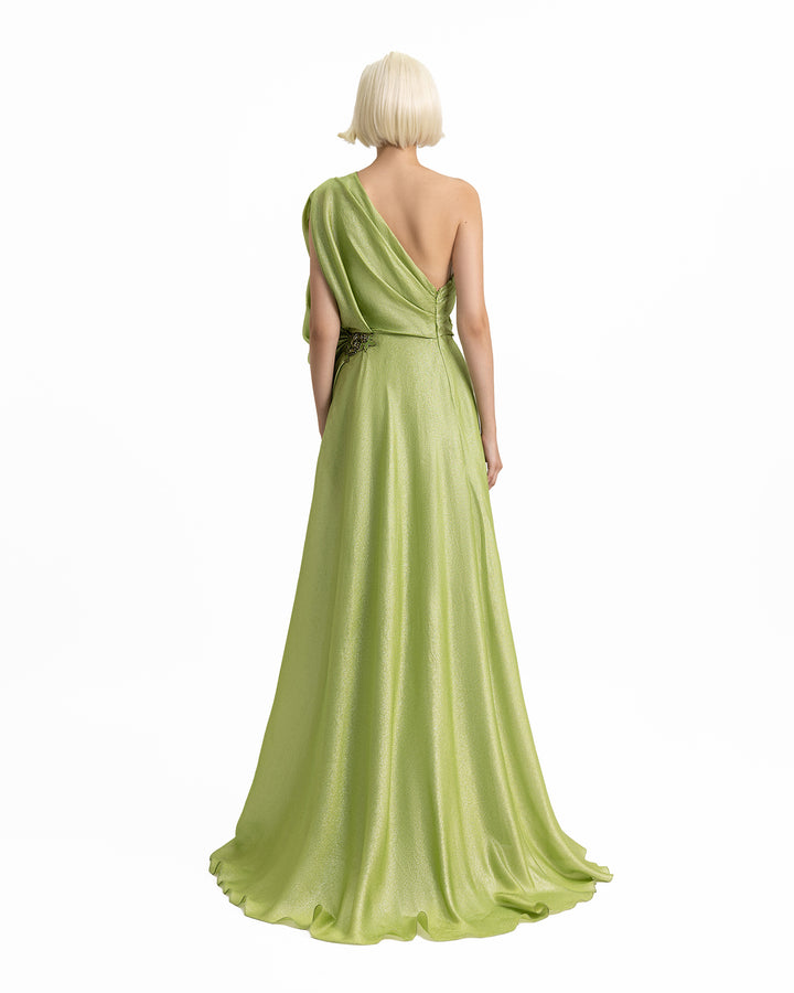 One-Shoulder Dress with Beaded Waistline