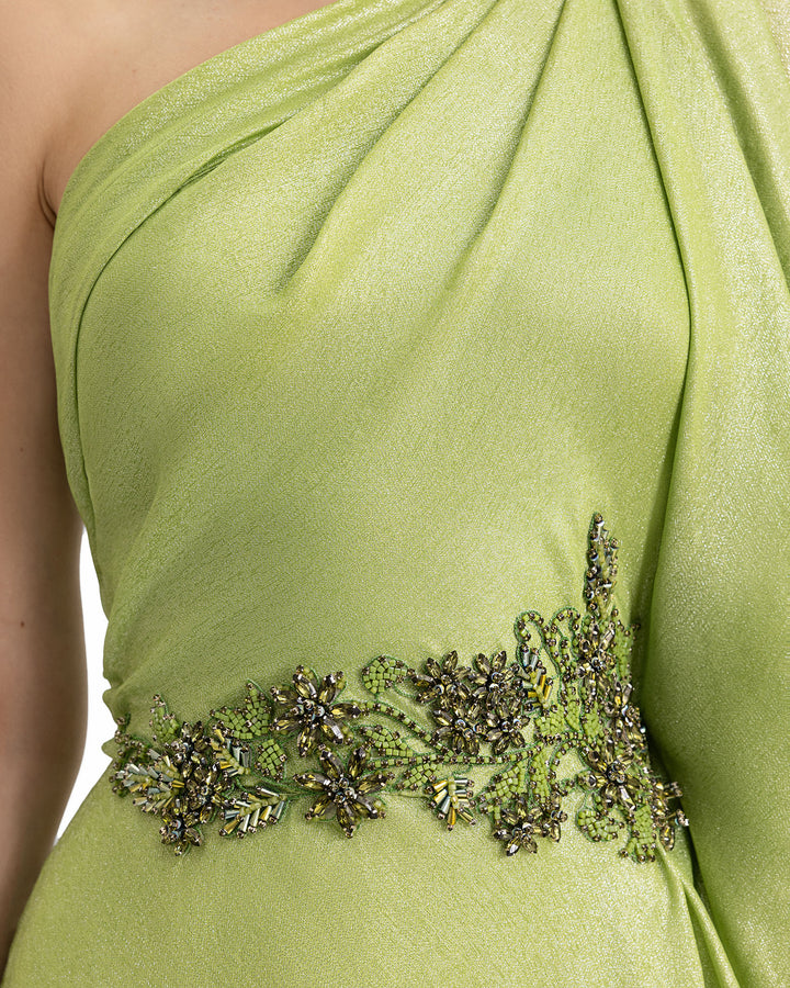 One-Shoulder Dress with Beaded Waistline