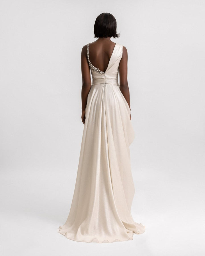 Asymmetrical Neckline Draped Dress - Gemy Maalouf