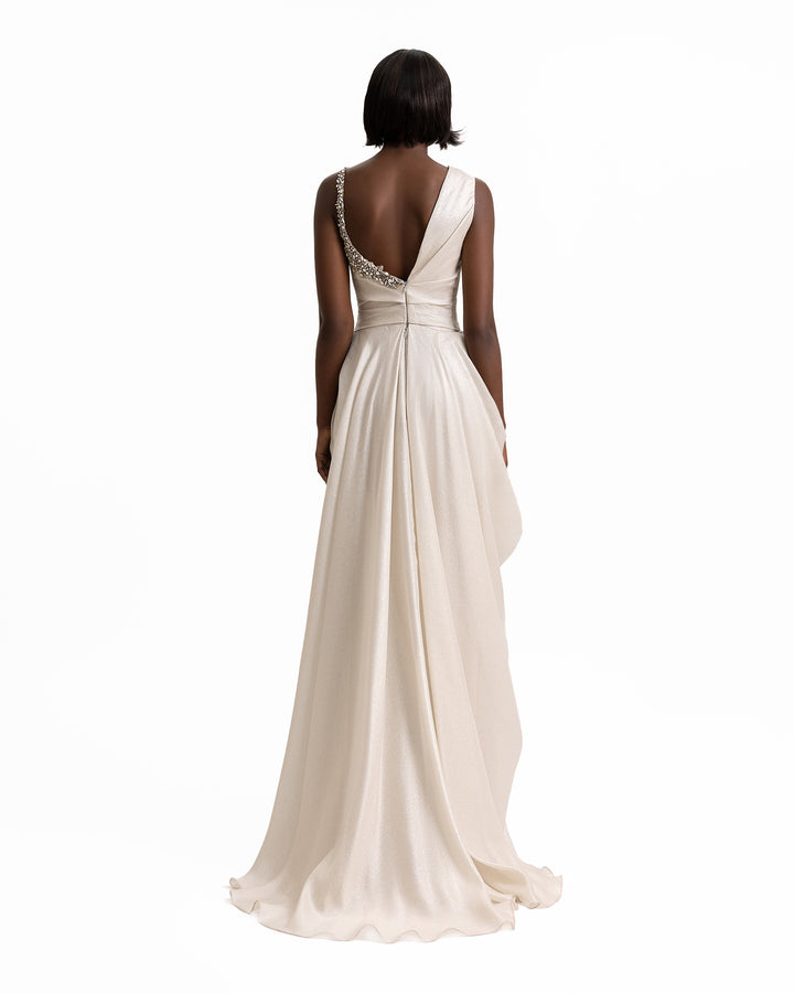 Asymmetrical Neckline Draped Dress