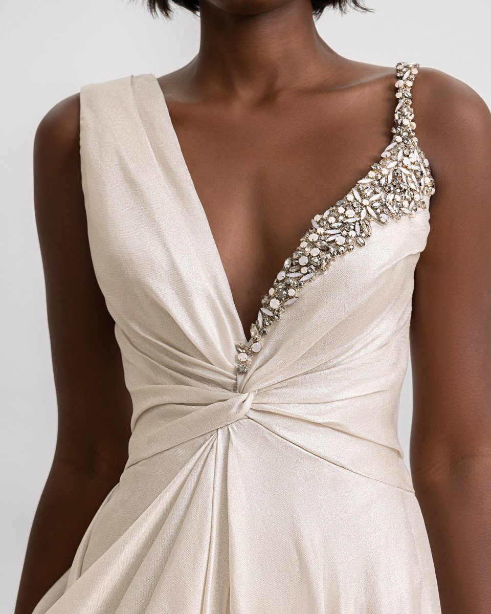 Asymmetrical Neckline Draped Dress - Gemy Maalouf