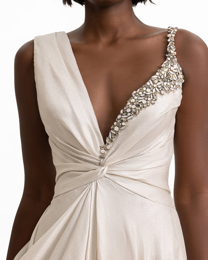 Asymmetrical Neckline Draped Dress